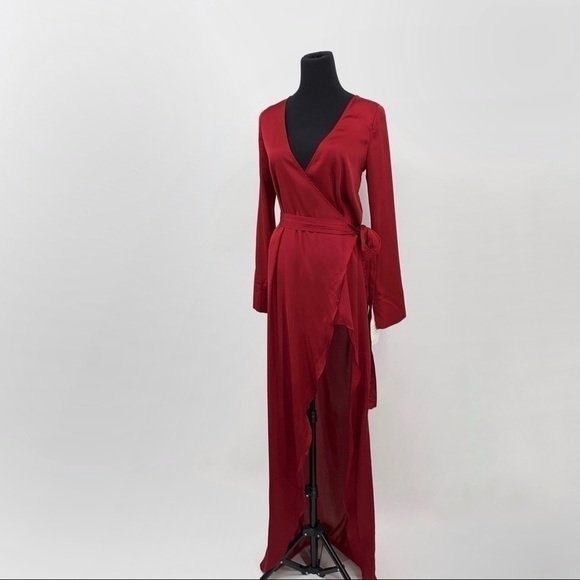 FOR LOVE & LEMONS x JAIME KING LA LYDIA RUBY RED  ROBE LONG SLEEVE WRAP DRESS - Picture 10 of 15